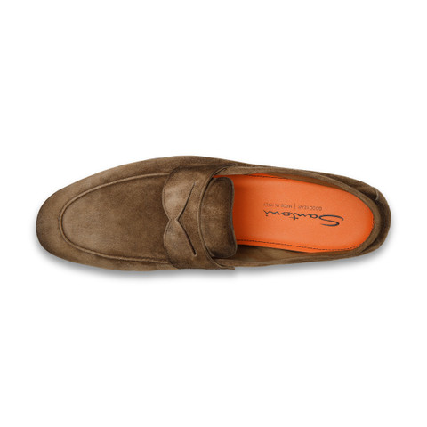 Men's brown suede penny loafer - Santoni - 4