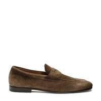 Men's brown suede penny loafer - Santoni - 1