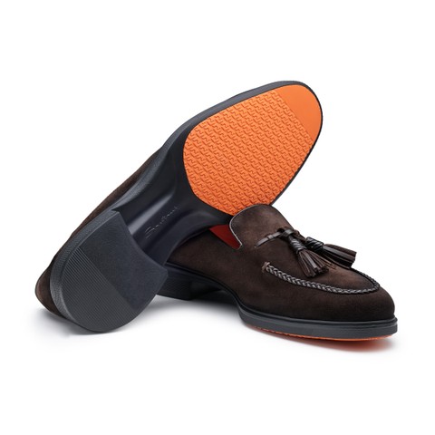 Men's dark brown suede Easy tassel loafer - Santoni - 3