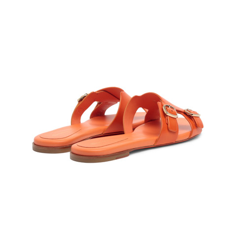 Women's orange leather double-buckle slide sandal - Santoni - 3