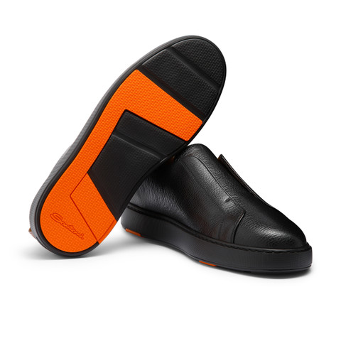 Sneaker slip-on de hombre de piel abatanada negra - Santoni - 4