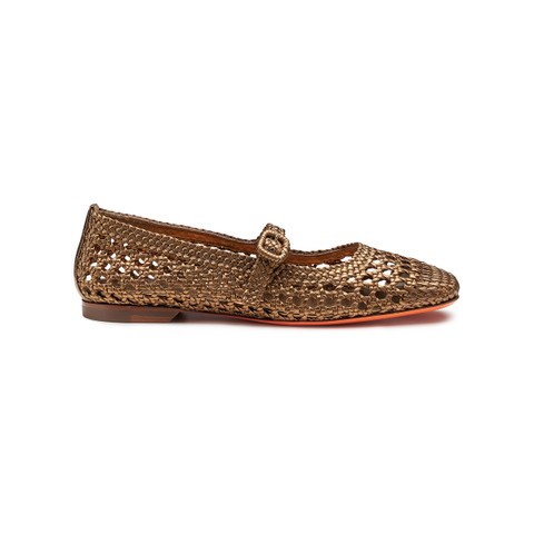 Women's gold woven leather ballet flat - Santoni - 1