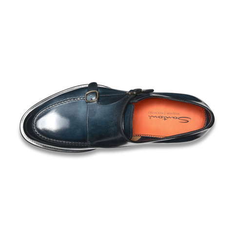 Men's blue leather double monk straps shoe - Santoni - 5
