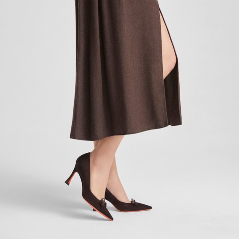 Women's dark brown suede high-heel pump - Santoni - 2