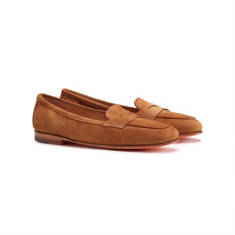 Women's brown suede Carla penny loafer - Santoni - 3