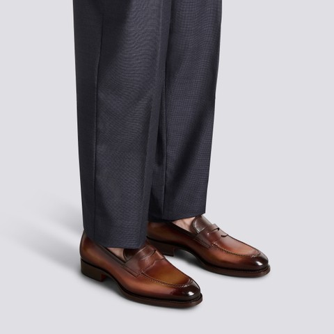 Men's dark brown leather penny loafer - Santoni - 2