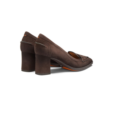 Women's dark brown suede mid-heel pump - Santoni - 3