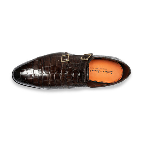 Men's dark brown alligator leather double monk straps shoe - Santoni - 4