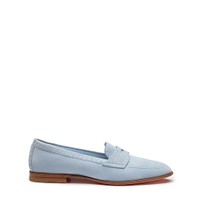 Women's light blue suede penny loafer - Santoni - 1