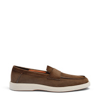 Men's brown suede penny loafer - Santoni - 1