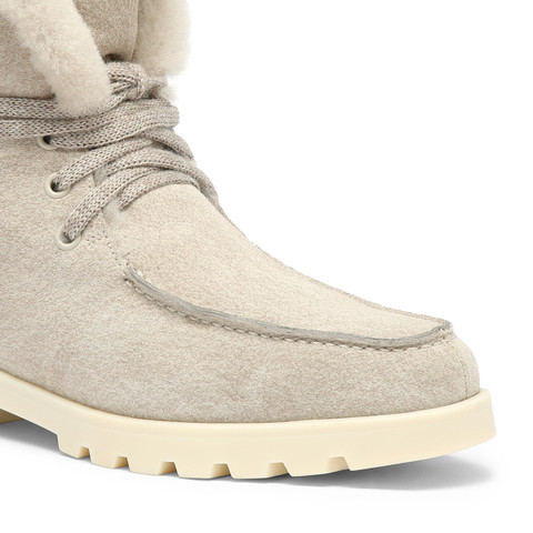 Women's beige suede ankle boot with fur - Santoni - 6