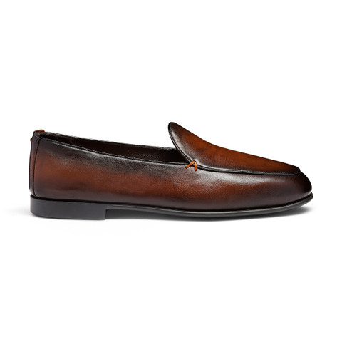Men's dark brown leather loafer - Santoni - 1