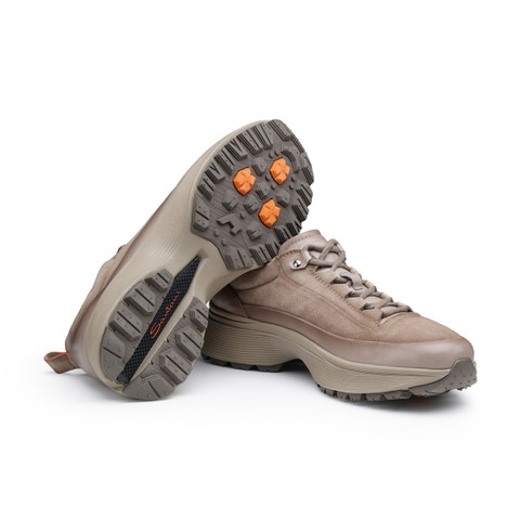 Men's dove grey leather and suede Easy Bounce Mountain sneaker - Santoni - 4