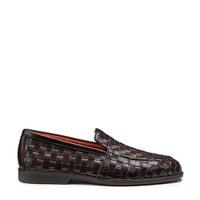 Men's dark brown woven leather loafer - Santoni - 1