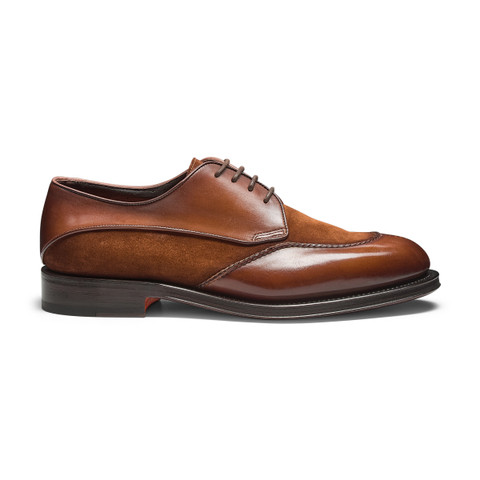 Men’s light brown leather and suede Derby shoe - Santoni - 1