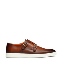 Men's brown leather double monk straps shoe - Santoni - 1