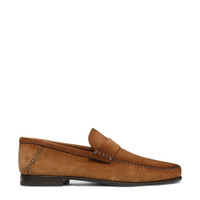 Men's light brown suede penny loafer - Santoni - 1