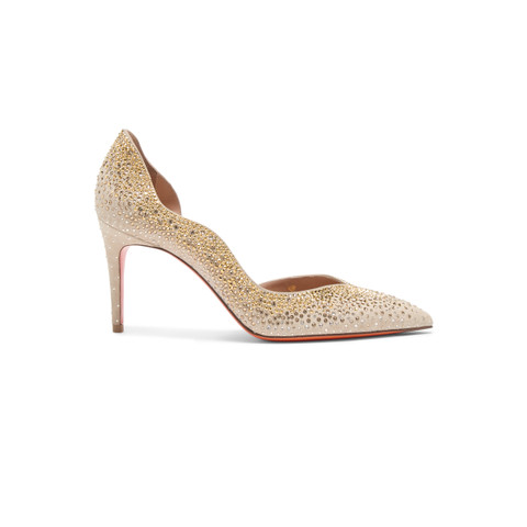 Women's beige suede and strass high-heel pump - Santoni - 1