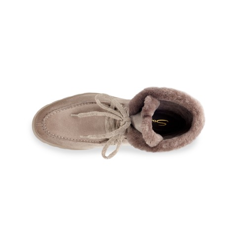 Women's dove grey suede ankle boot with fur - Santoni - 5