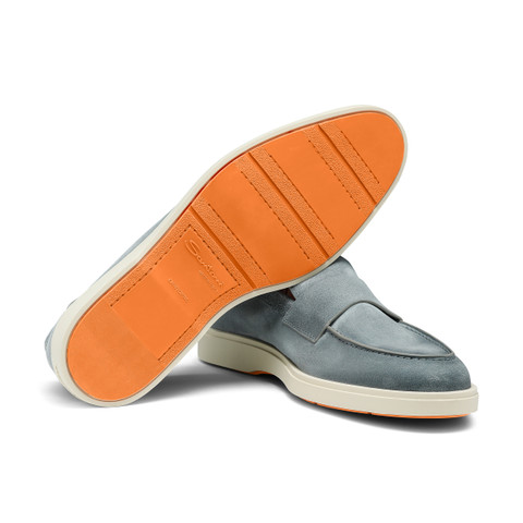 Men's light blue suede penny loafer - Santoni - 4
