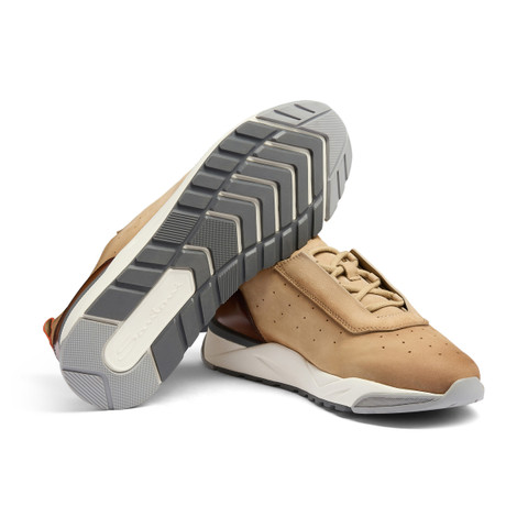 Men's light brown nubuck and leather sneaker - Santoni - 4