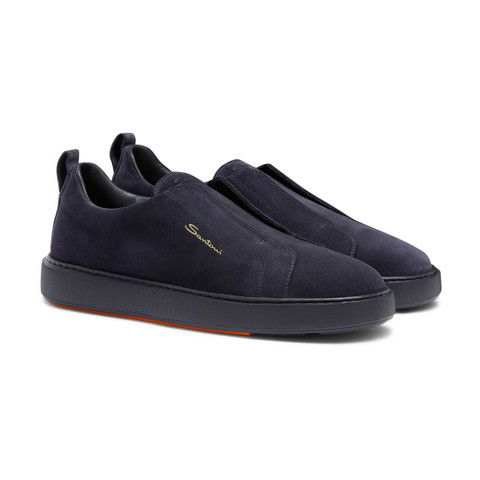 Men's blue suede slip-on sneaker - Santoni - 3