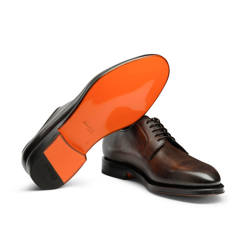 Men&rsquo;s polished brown leather Derby shoe - Santoni - 4