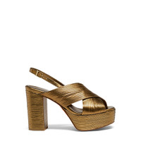 Women's gold leather high-heel sandal - Santoni - 1
