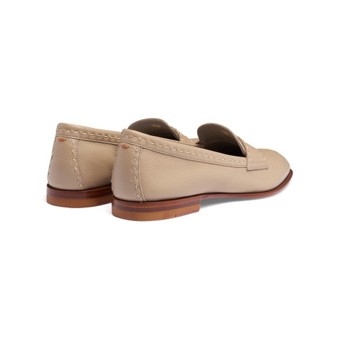 Women's beige tumbled leather penny loafer - Santoni - 4