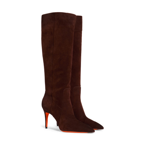 Women's dark brown suede high-heel boot - Santoni - 3