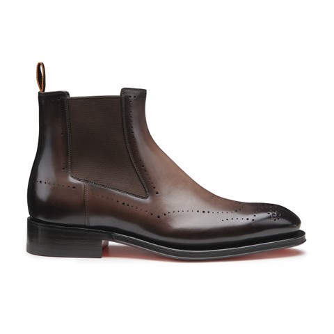 Men’s brown leather Chelsea brogue boot - Santoni - 1