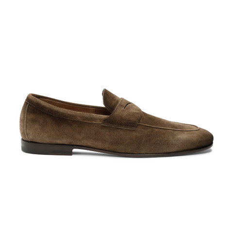 Men's brown suede penny loafer - Santoni - 1