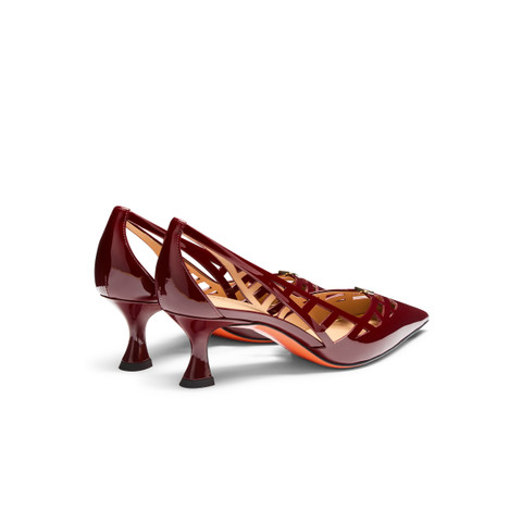Women's red patent leather mid-heel pump - Santoni - 4