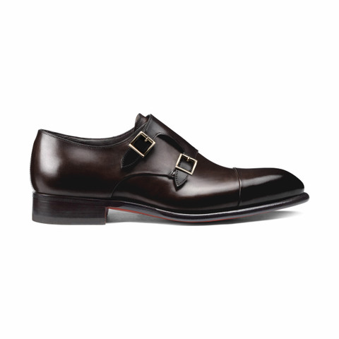 Chaussure à double boucle en cuir marron foncé pour homme - Santoni - 2.0