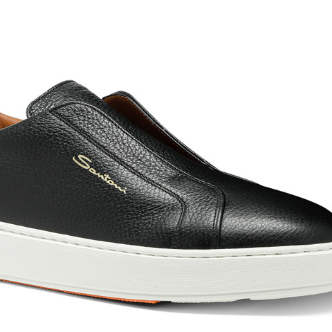 Men's black tumbled leather slip-on sneaker - Santoni - 5