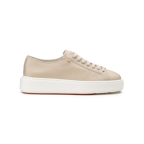 Women's beige tumbled leather sneaker - Santoni - 1