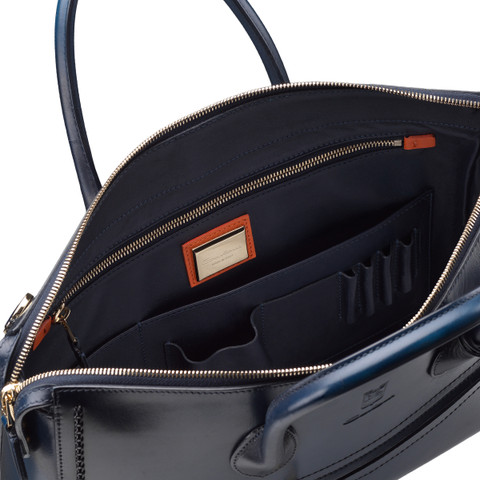 Blue leather Meraviglia Collection laptop bag - Santoni - 3