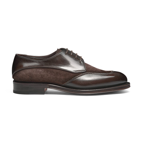 Men’s dark brown leather and suede Derby shoe - Santoni - 1