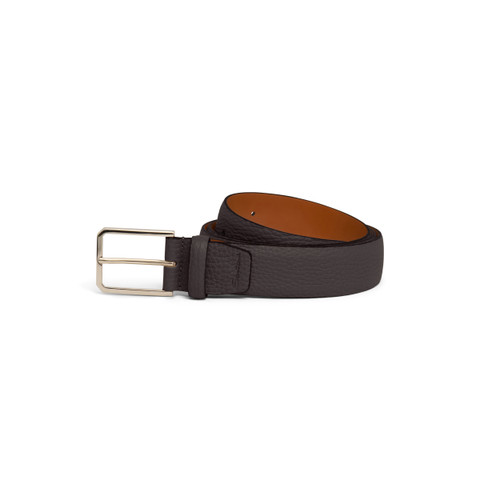 Men's dark brown tumbled leather adjustable belt - Santoni - 1