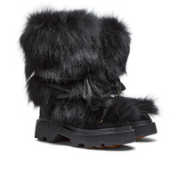 Women's black leather and fox ankle boot - Santoni - 2