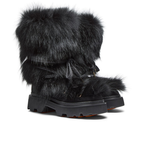 Women's black leather and fox ankle boot - Santoni - 2