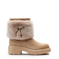 Women's beige suede Easy Bubble ankle boot with fur - Santoni - 1