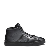 Men&rsquo;s grey leather Double Buckle Sneaker with fur - Santoni - 1