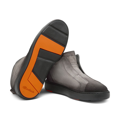 Men's grey suede slip-on sneaker - Santoni - 4