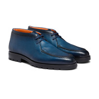 Men's blue tumbled leather desert boot - Santoni - 2