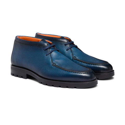 Men's blue tumbled leather desert boot - Santoni - 2