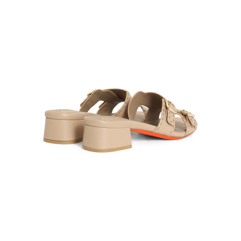 Women's beige tumbled leather double-buckle sandal - Santoni - 3