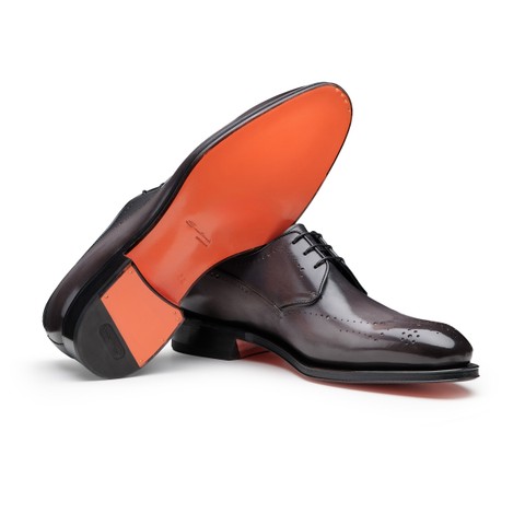 Men's grey leather Derby brogue lace-up - Santoni - 3