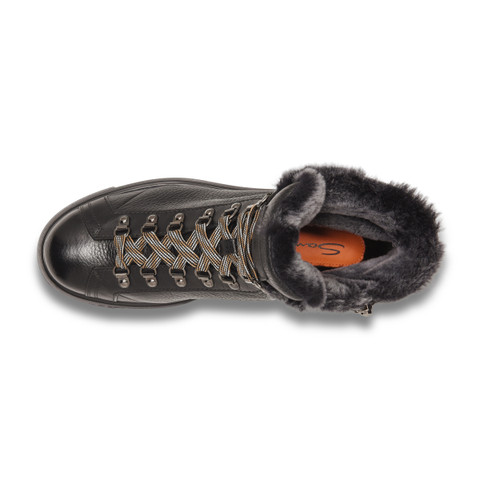 Men's black tumbled leather hiking boot with fur - Santoni - 5