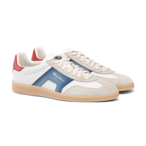 Sneakers DBS Oly de hombre de piel y ante rojo, azul y beige - Santoni - 3